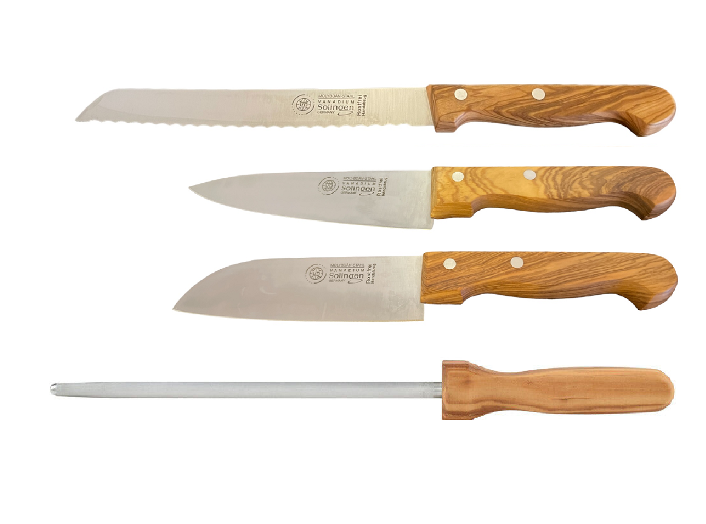 Messerset Solingen Küchenmesser 4er Set Olivenholz Kochmesser Santoku