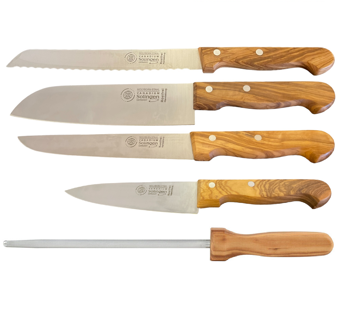 Messerset Solingen Küchenmesser 5er Set Olivenholz...