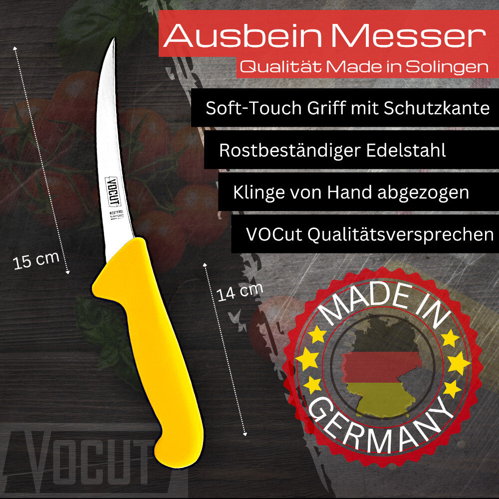 VOCut Ausbeinmesser 15 cm  gebogen Solingen Rostfrei Kunststoffgriff, gelb