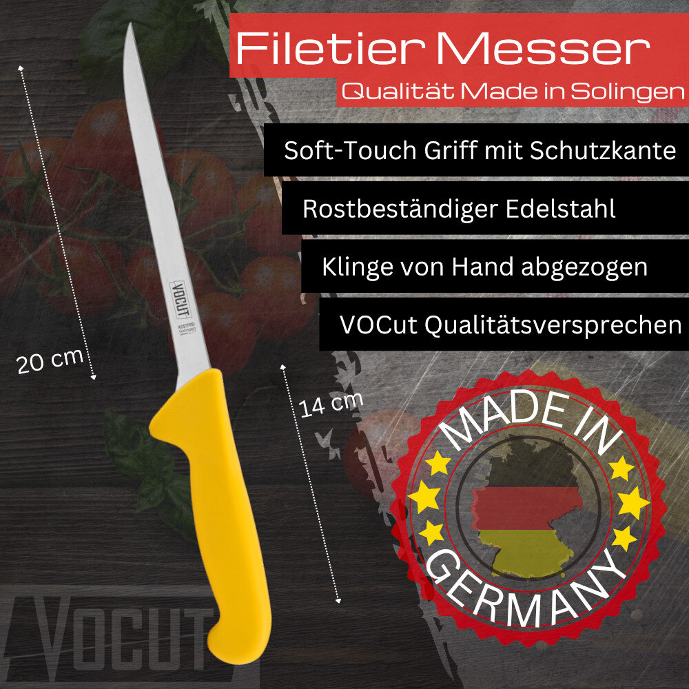VOCut Filetiermesser 20 cm  Solingen Rostfrei Kunststoffgriff, gelb