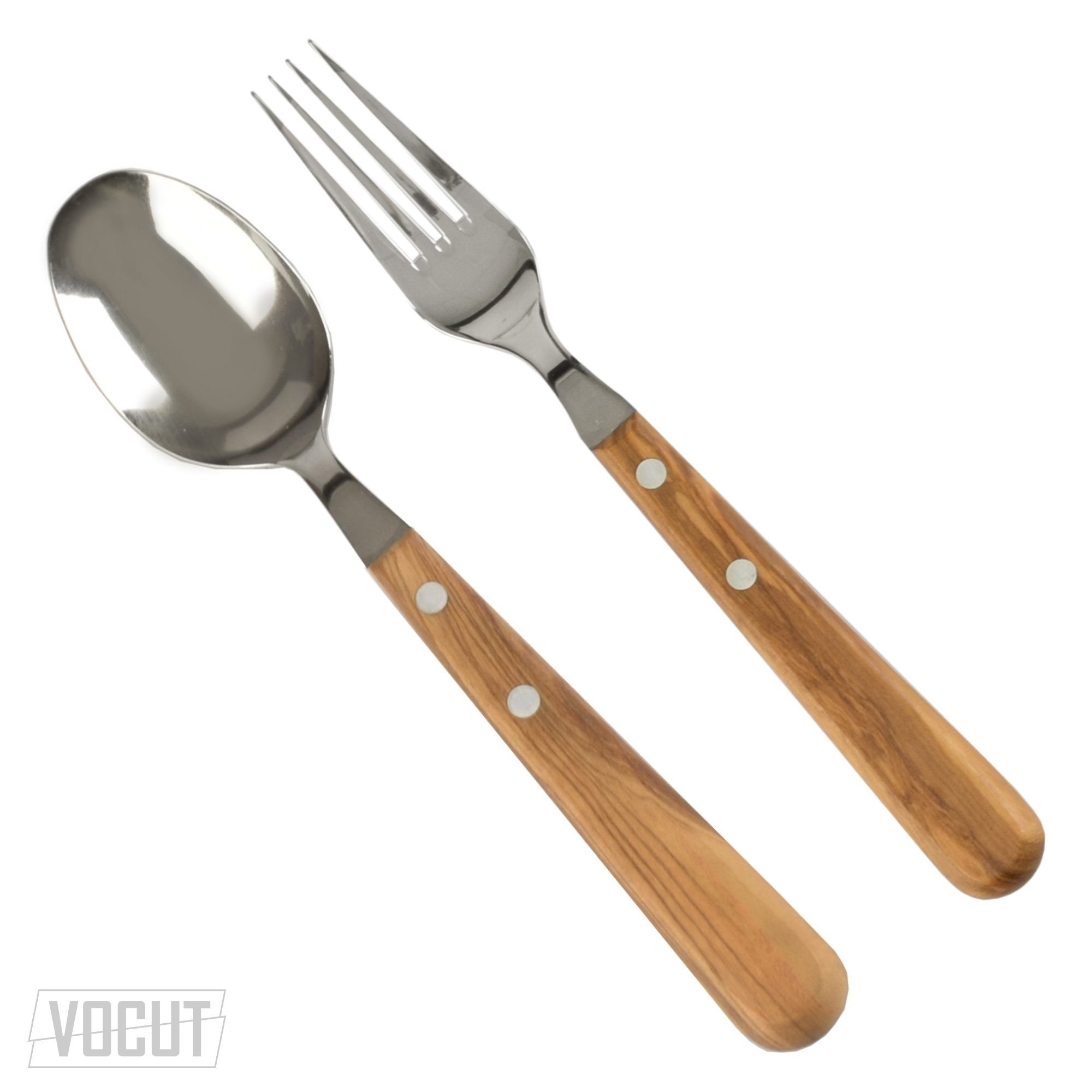 VOCut Edelstahl Gabel Löffel rostfrei Olivenholzgriff hochwertig 18/8 Besteckset