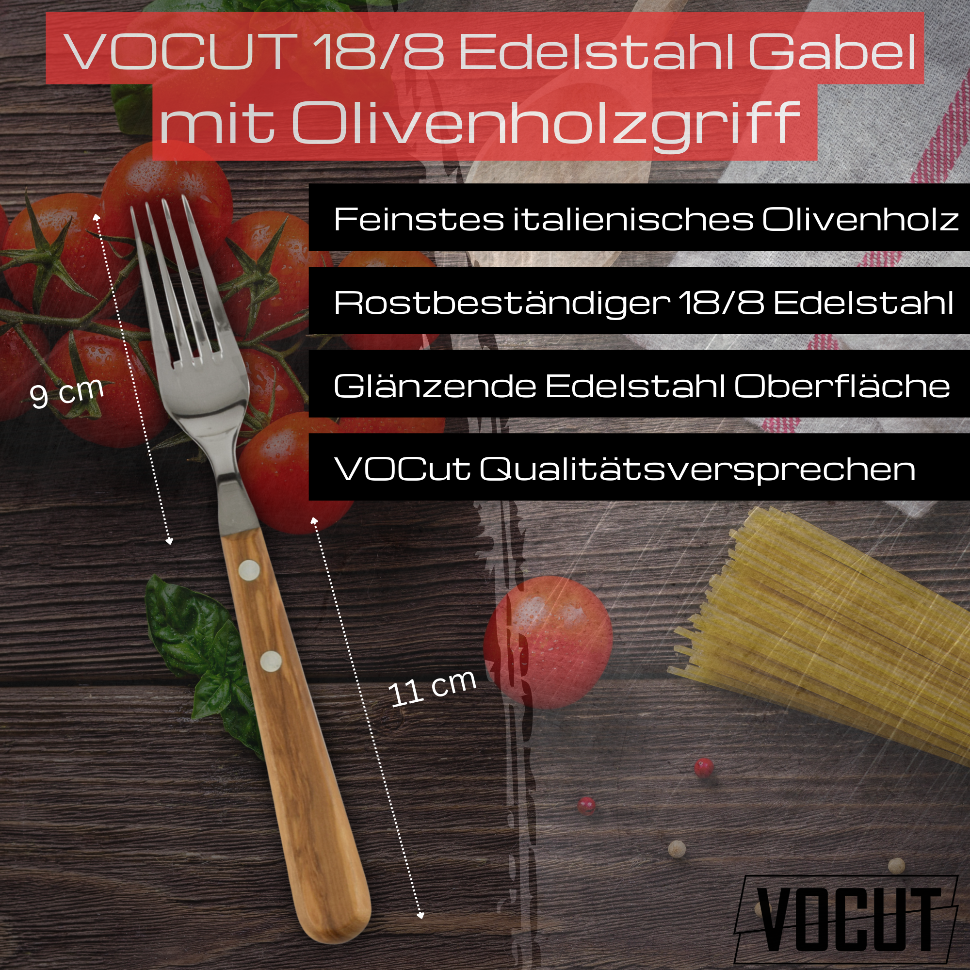 VOCut Steak Besteck Edelstahl 18/8 rostfrei Olivenholzgriff Besteckset