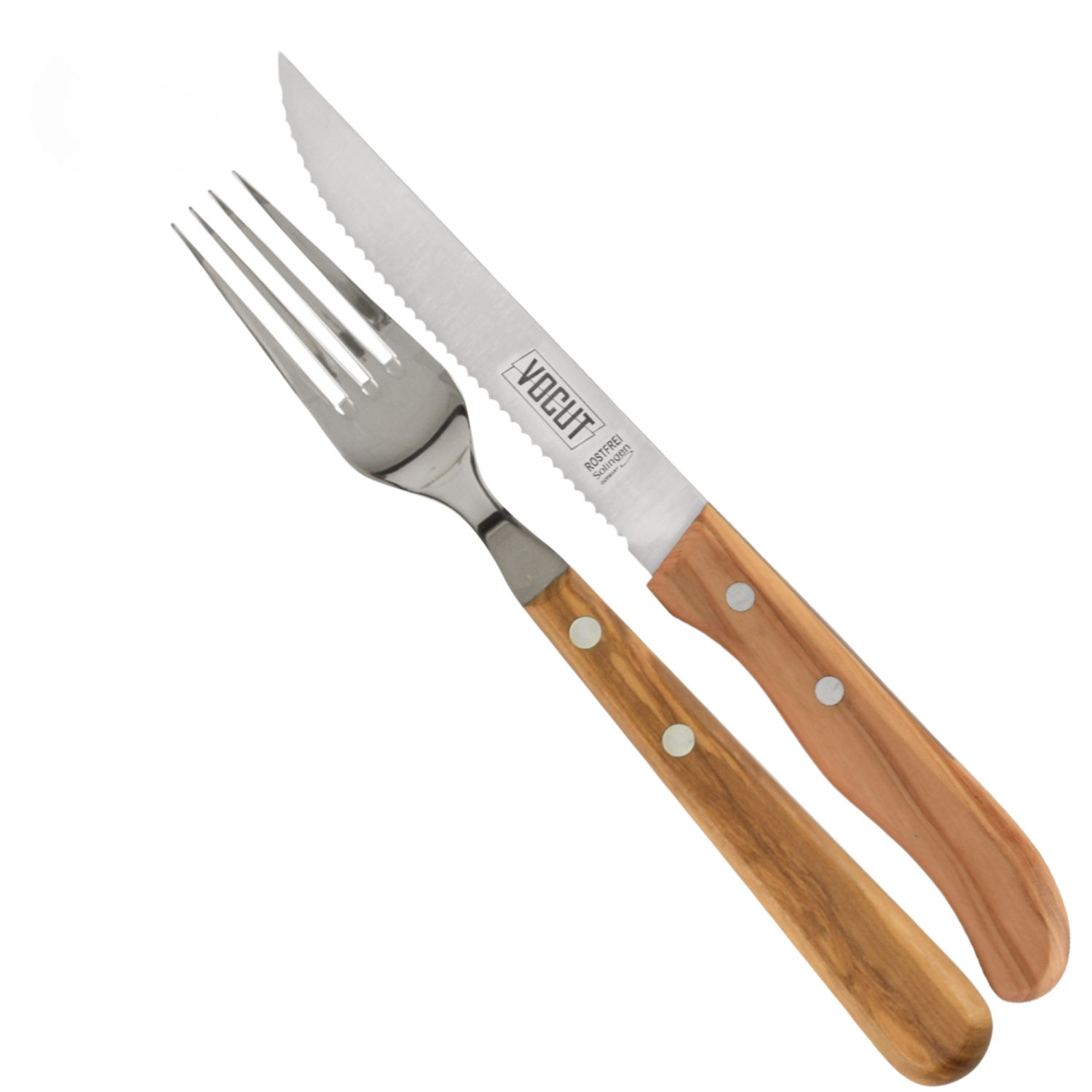 VOCut Steak Besteck Edelstahl 18/8 rostfrei Olivenholzgriff Besteckset