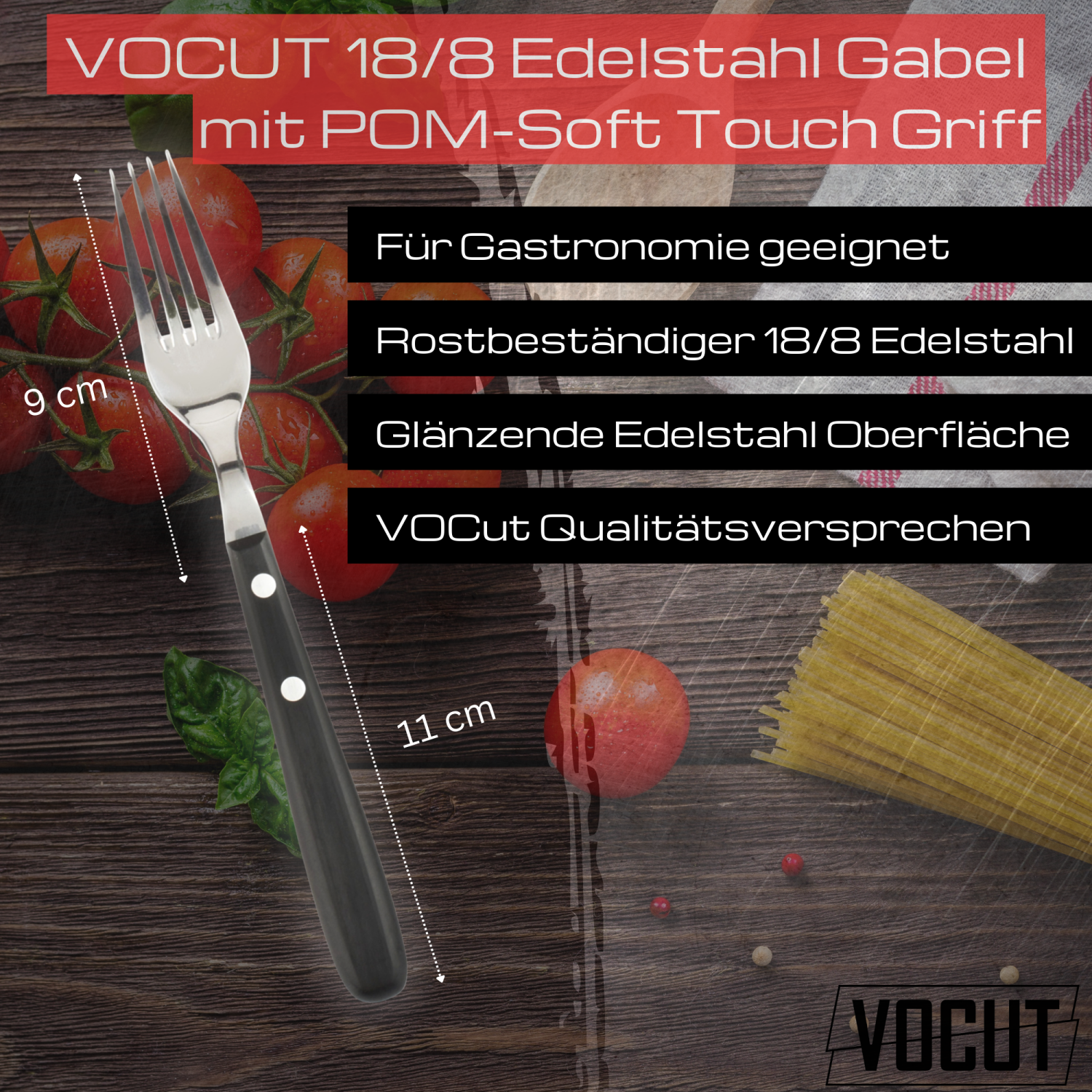 VOCut Edelstahl Gabel, rostfrei, Soft-Touch POM-Griff, 18/8 Besteck