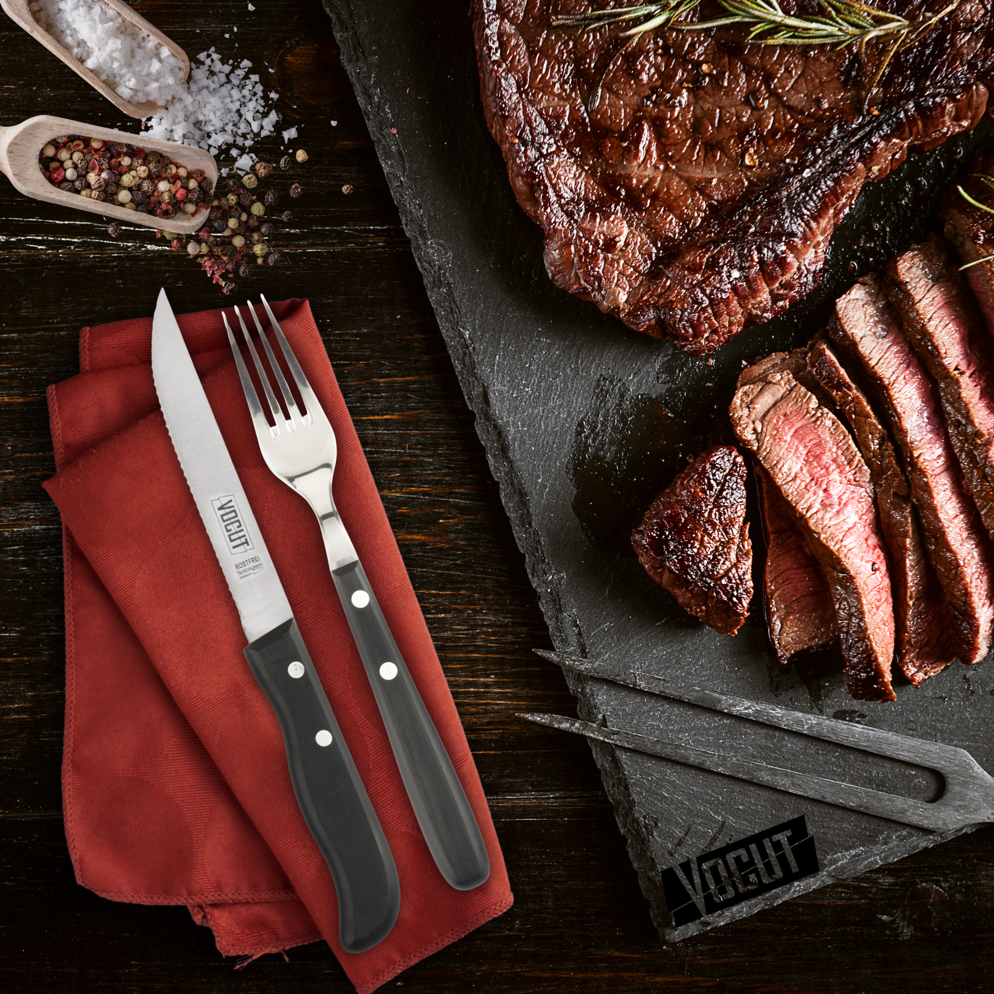 VOCut Steak Besteck Edelstahl 18/8 rostfrei Soft-Touch...