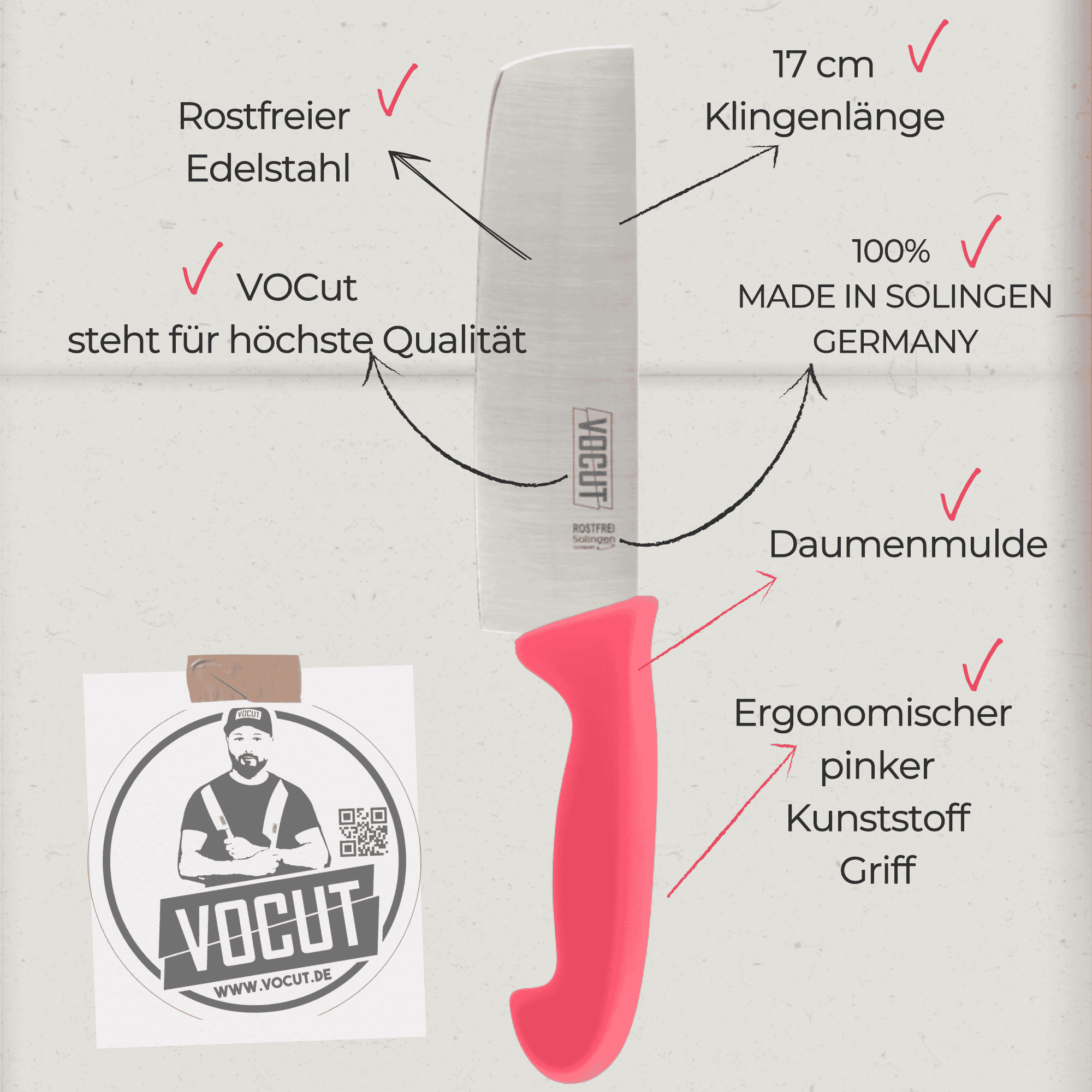 VOCut Nakiri Messer 17 cm, Solingen, Kunststoffgriff...