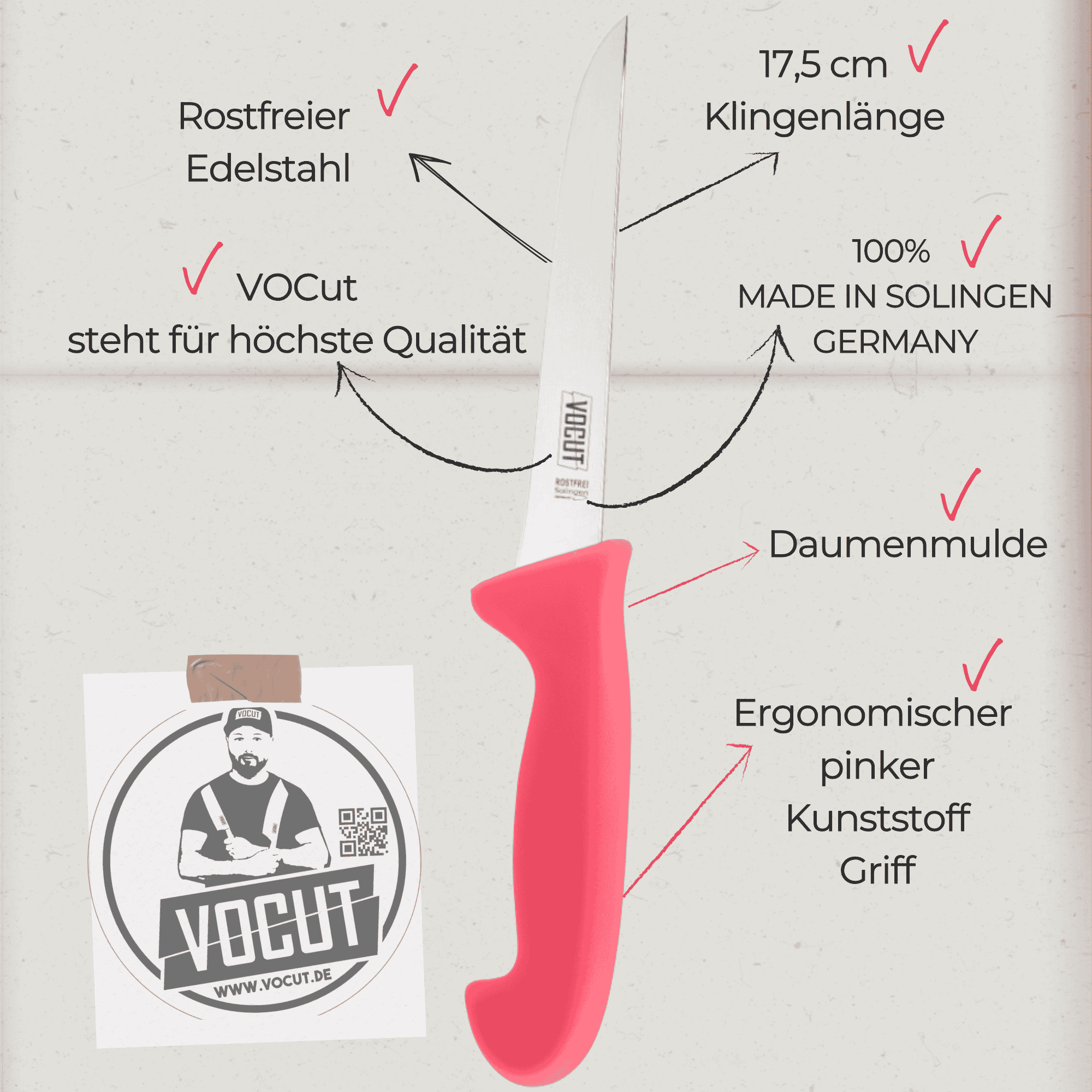 VOCut Fleischmesser 17,5 cm Solingen, Kunststoffgriff...
