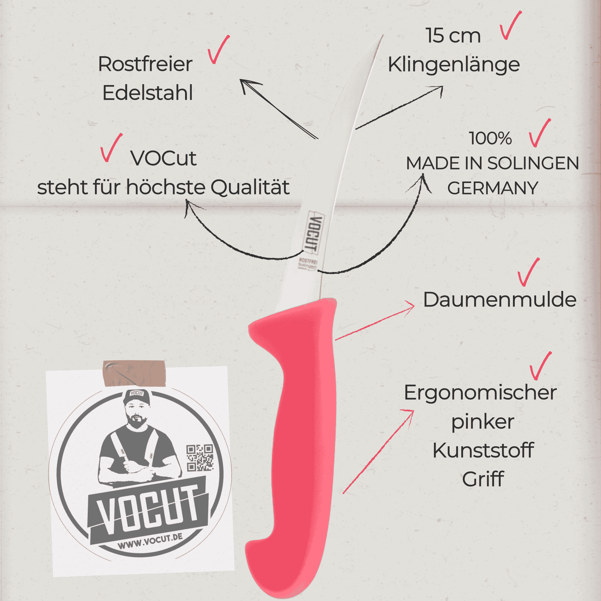 VOCut Ausbeinmesser 15 cm  gebogen Solingen Rostfrei...