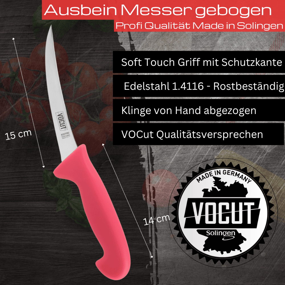 VOCut Ausbeinmesser 15 cm  gebogen Solingen Rostfrei Kunststoffgriff, pink