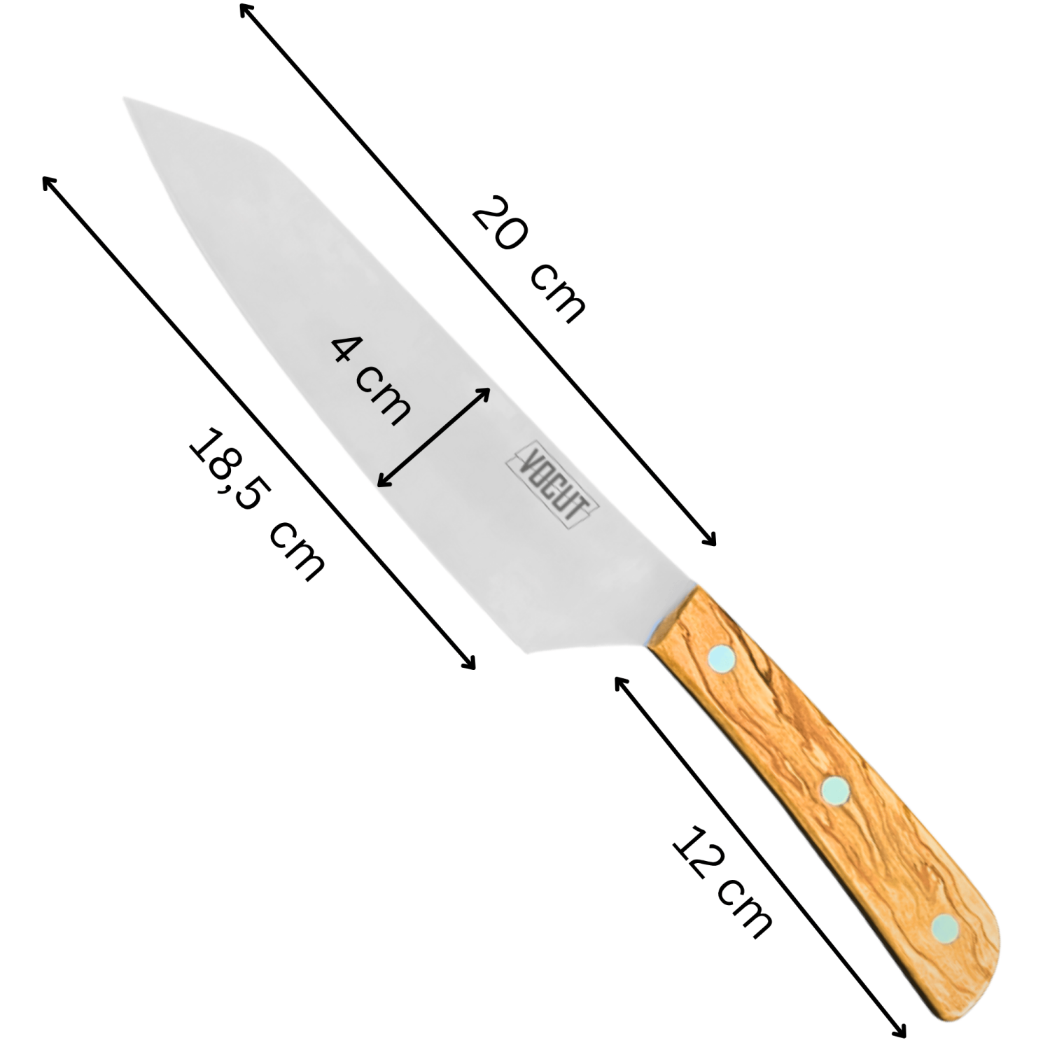 VOCUT Kiritsuke Messer 18,5 cm aus Solingen mit 1.4116 Edelstahl und Olivenholzgriff – optional mit Lasergravur