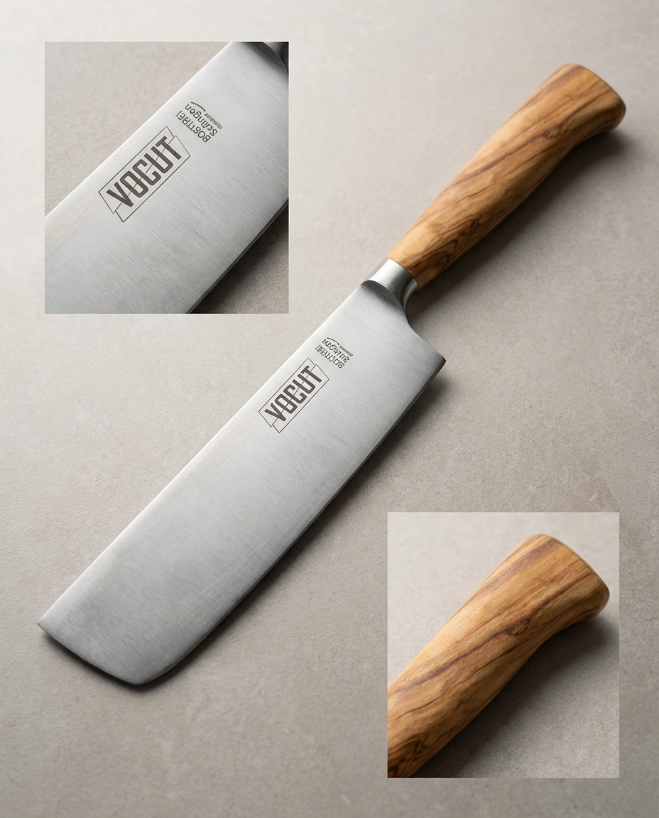 VOCUT Nakiri Messer 16 cm aus Solingen mit geschmiedeter Klinge und Olivenholzgriff – optional mit Lasergravur