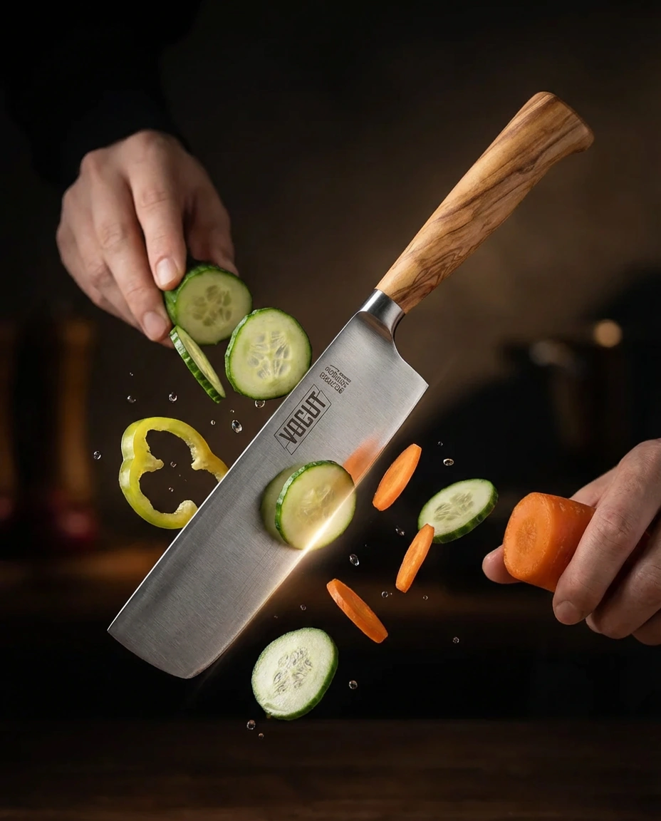 VOCUT Nakiri Messer 16 cm aus Solingen mit geschmiedeter Klinge und Olivenholzgriff – optional mit Lasergravur