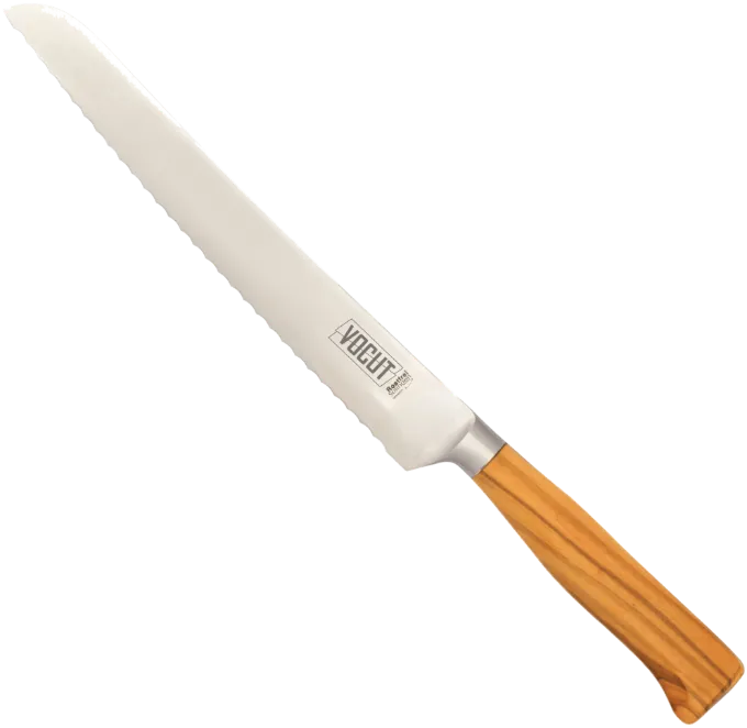 VOCUT Brotmesser 21 cm mit Wellenschliff und Olivenholzgriff
