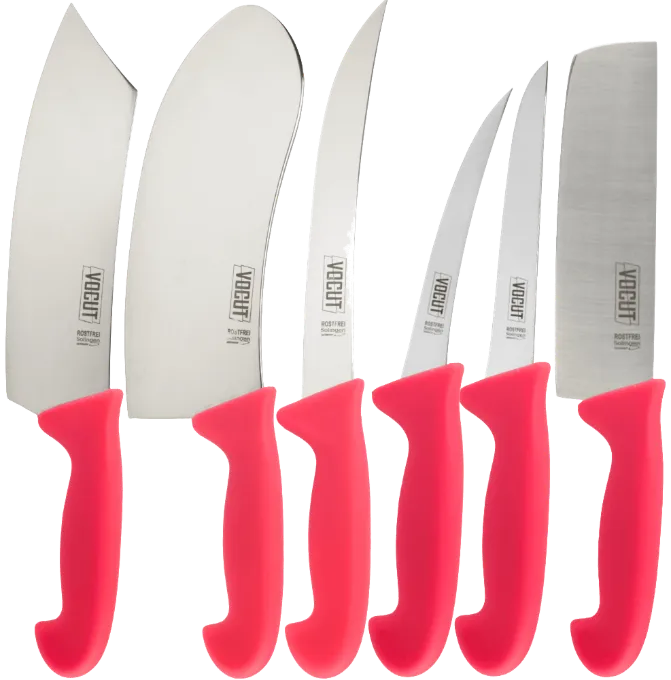 6-teiliges VOCUT Profi-Metzgermesser-Set mit pinken Kunststoffgriffen